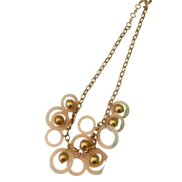 J crew marked gold tone chunky chain & ball bead lucite blush circles necklace - Picture 5 of 8